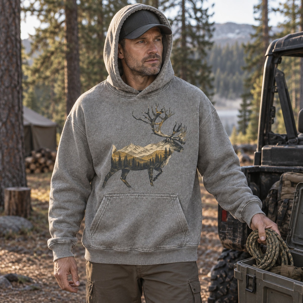 Washed Running Caribou Mountain Hunting Hoodie for Men