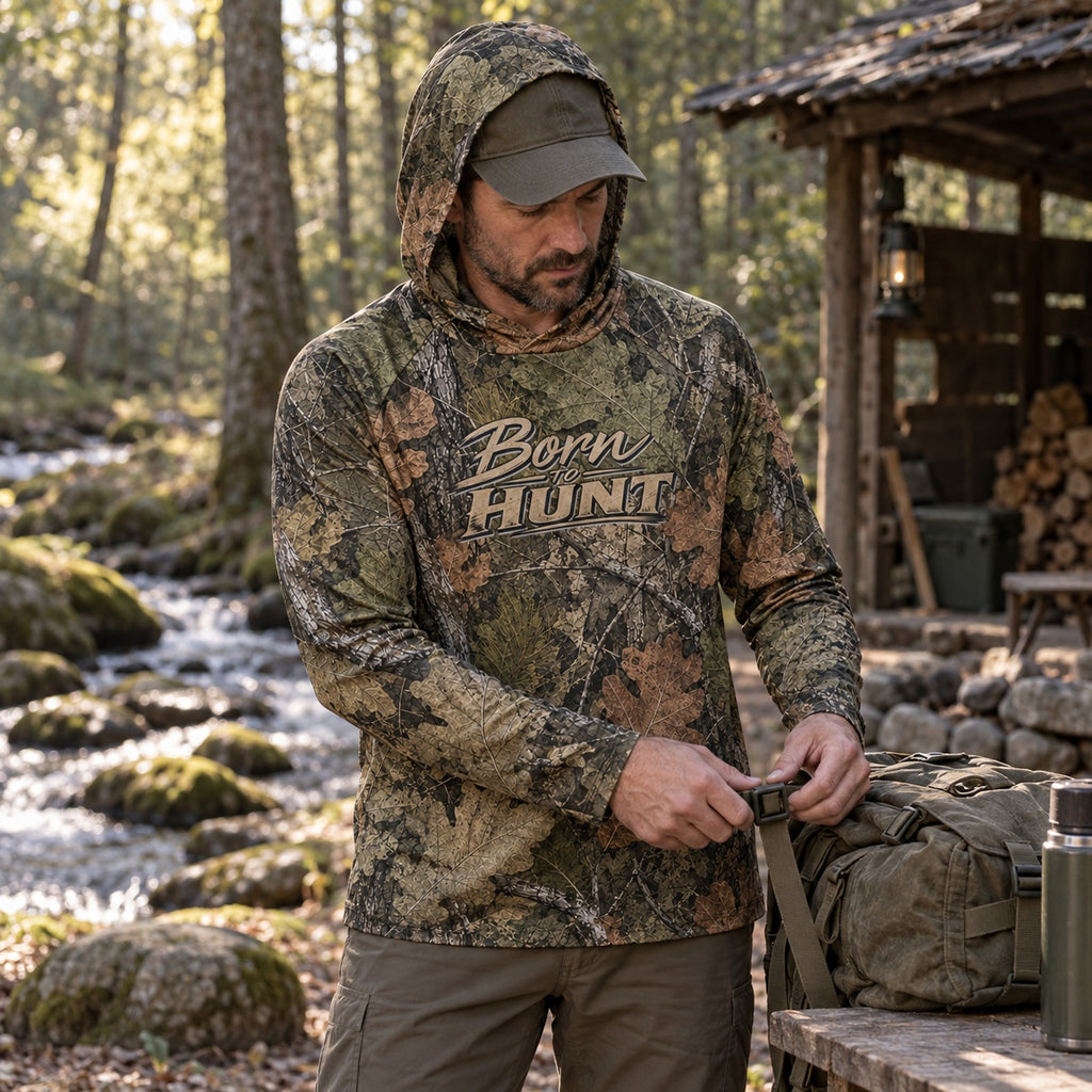 UPF 50+ Oak Leaf Camo Hunting Hoodie for Men