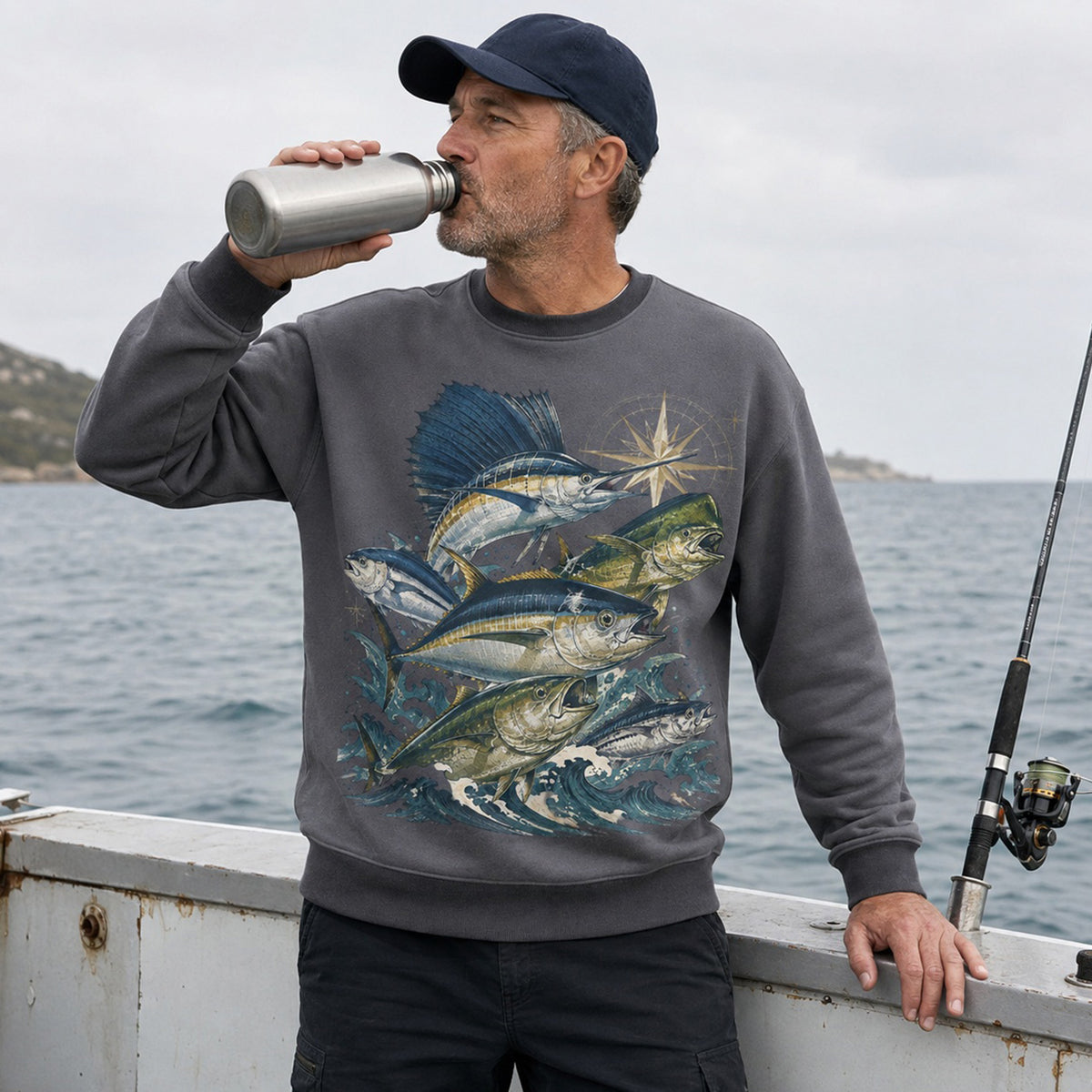 Saltwater Game Fish Offshore Fishing Crewneck Sweatshirt for Men