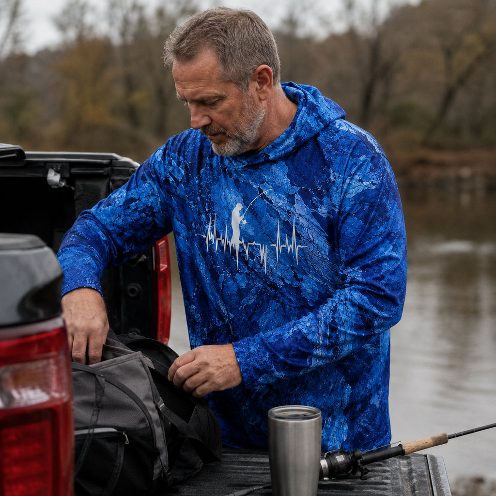 UPF 50+ Fishing Heartbeat Sun Protection Hoodie for Men