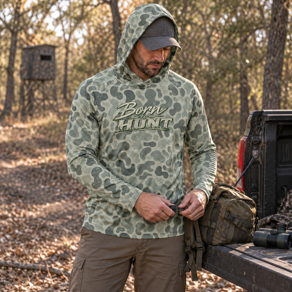UPF 50+ Duck Camo Hunting Sun Protection Hoodie for Men