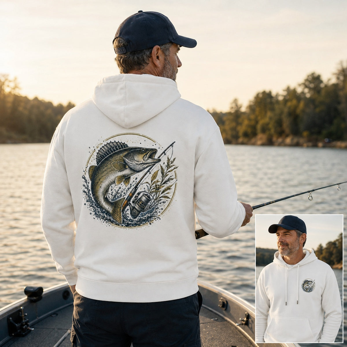 Walleye Freshwater Lake Fishing Hoodie for Men