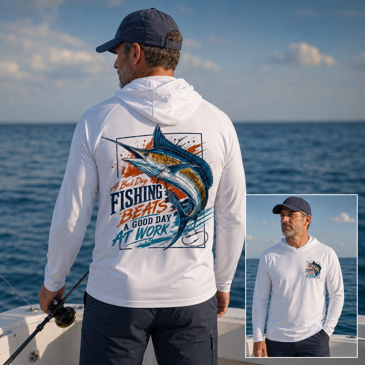 UPF 50+ Sailfish Saltwater Fishing Sun Protection Hoodie for Men