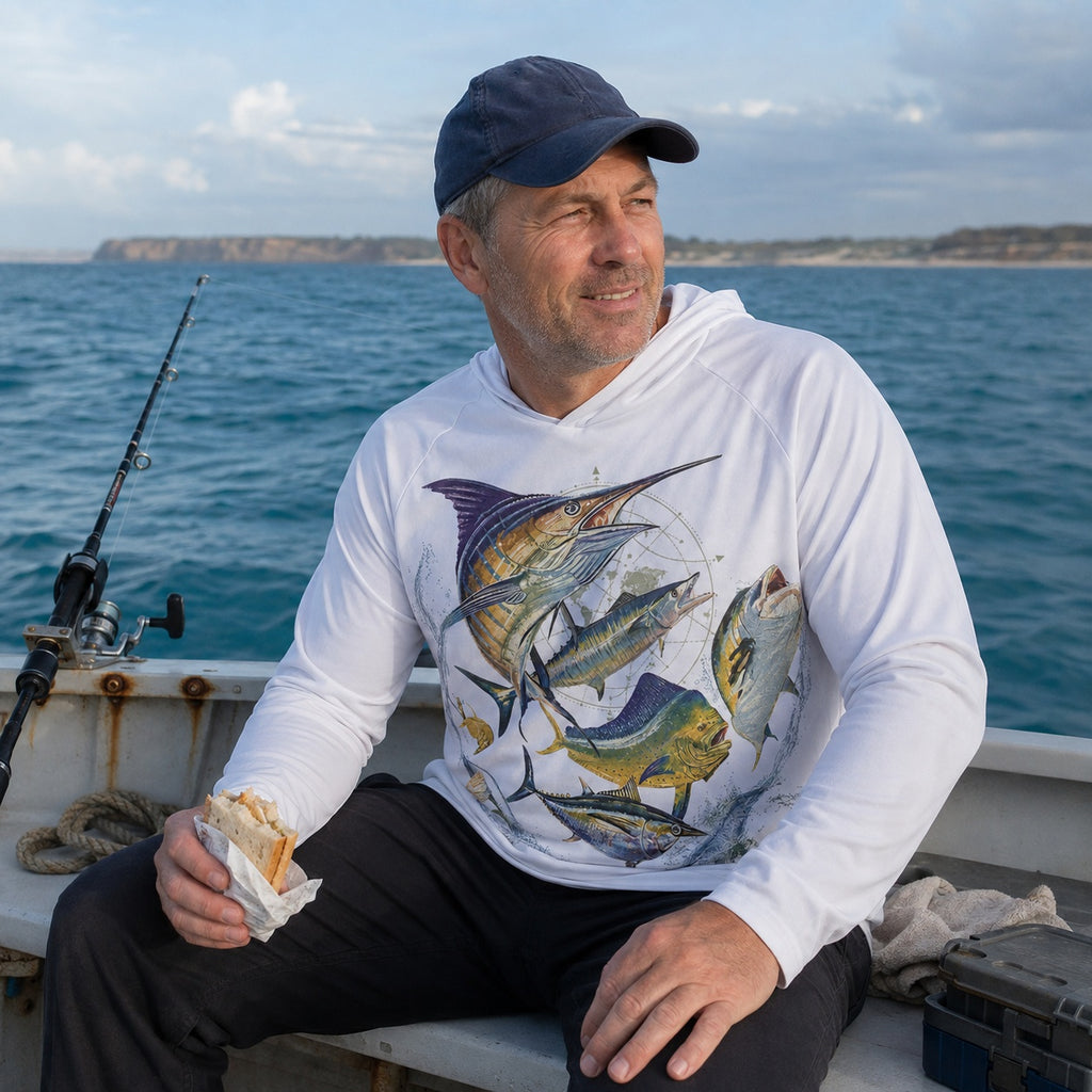 UPF 50+ Offshore Game Fish Saltwater Fishing Sun Protection Hoodie for Men