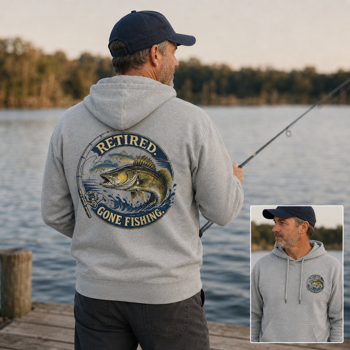 Retired Walleye Lake Fishing Hoodie for Men