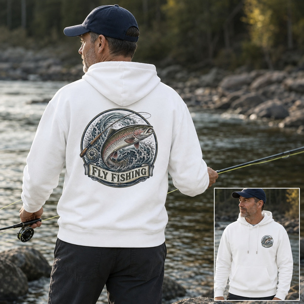 Rainbow Trout Fly Fishing Hoodie for Men