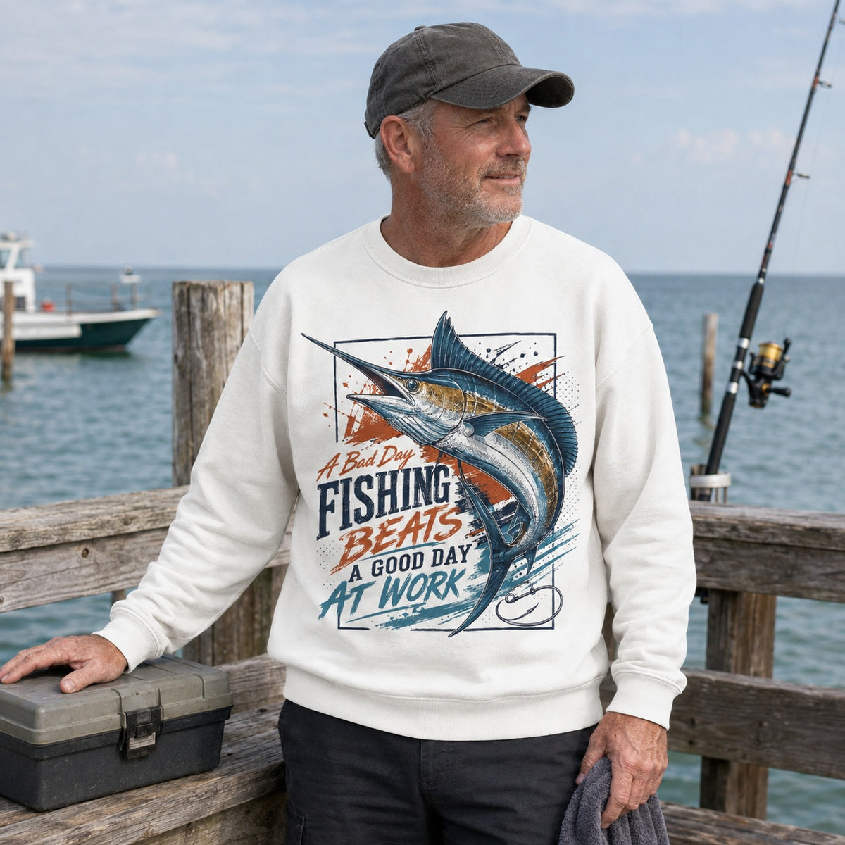 Sailfish Saltwater Fishing Crewneck Sweatshirt for Men