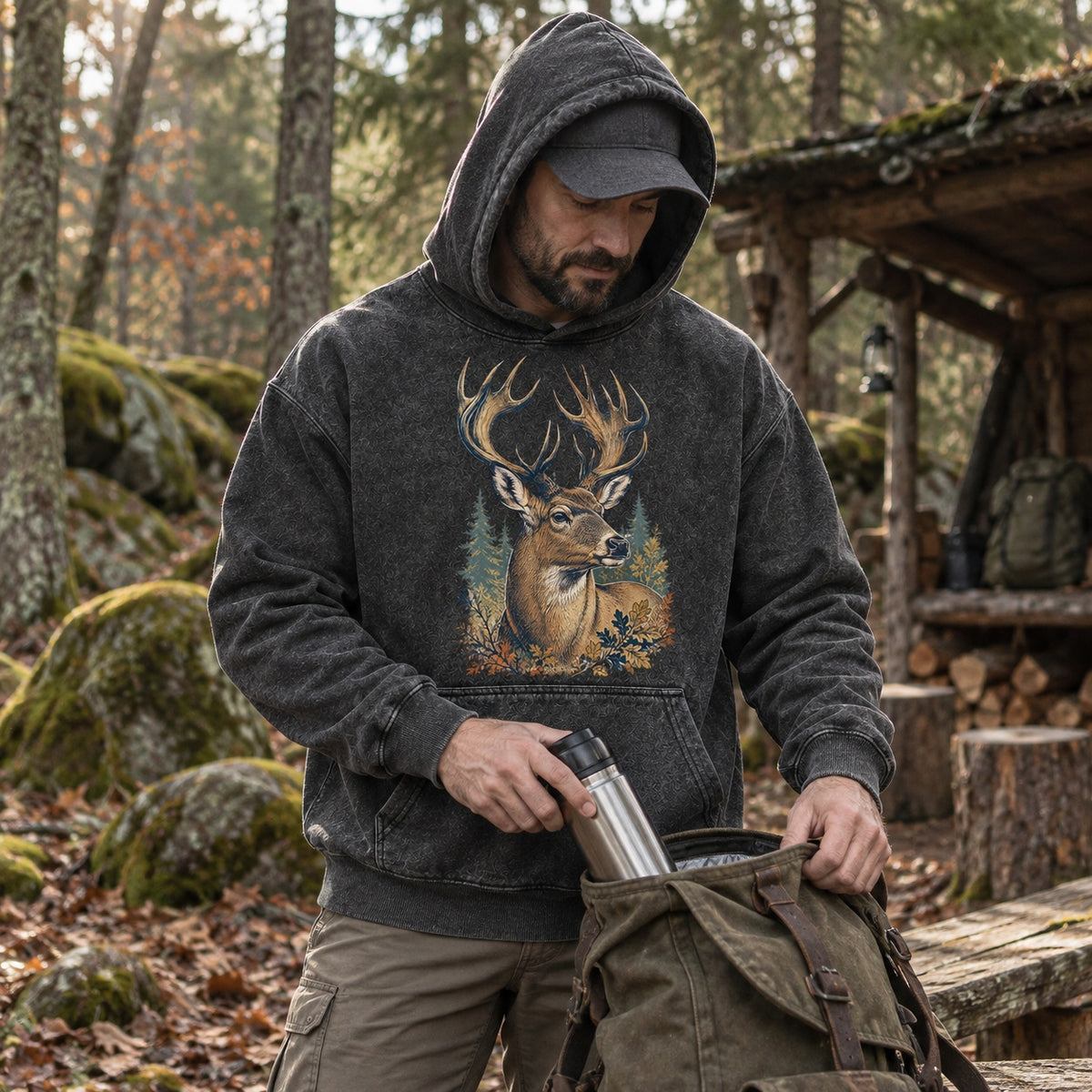 Washed Trophy Whitetail Buck Hunting Hoodie for Men