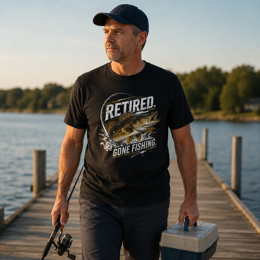 100% Cotton Retired Walleye Lake Fishing T-Shirt