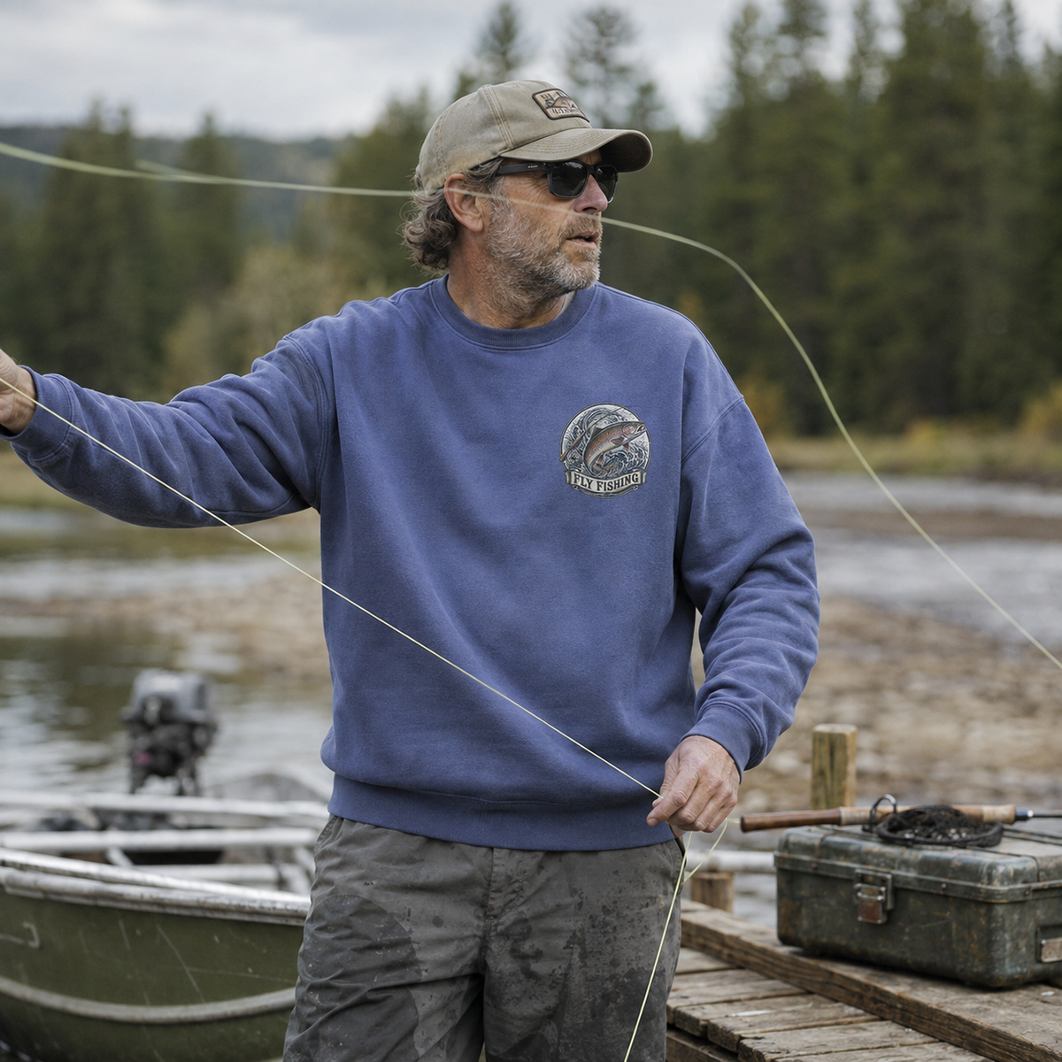 Rainbow Trout Fly Fishing Crewneck Sweatshirt for Men