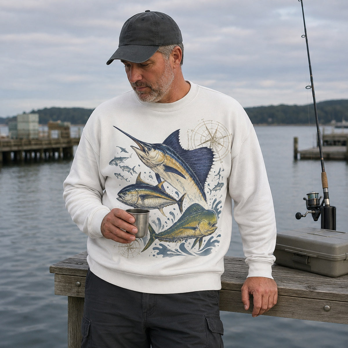 Marlin Tuna Mahi Offshore Fishing Crewneck Sweatshirt for Men