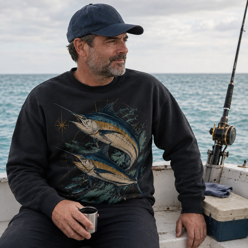Blue Marlin Offshore Fishing Crewneck Sweatshirt for Men