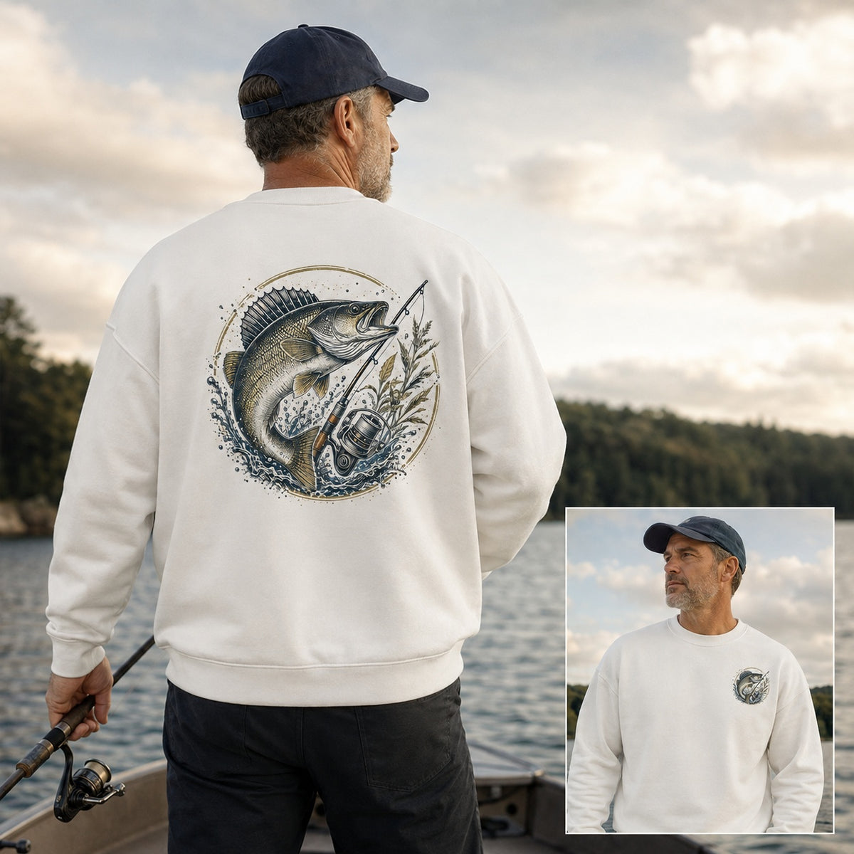 Walleye Lake Fishing Crewneck Sweatshirt for Men