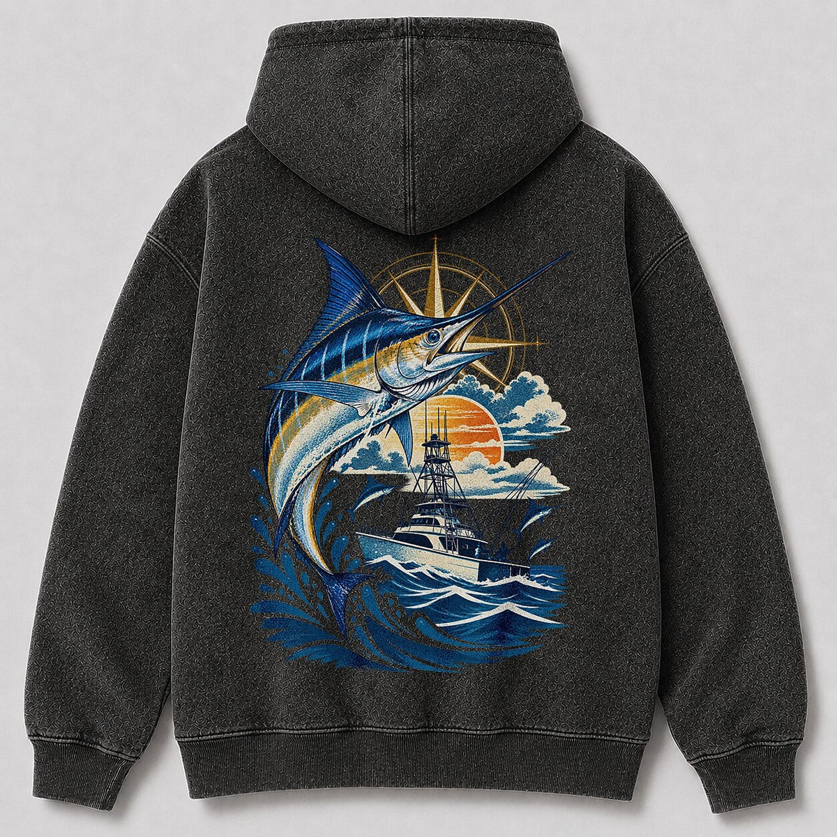 Washed Marlin Offshore Sportfishing Hoodie Graphic Design