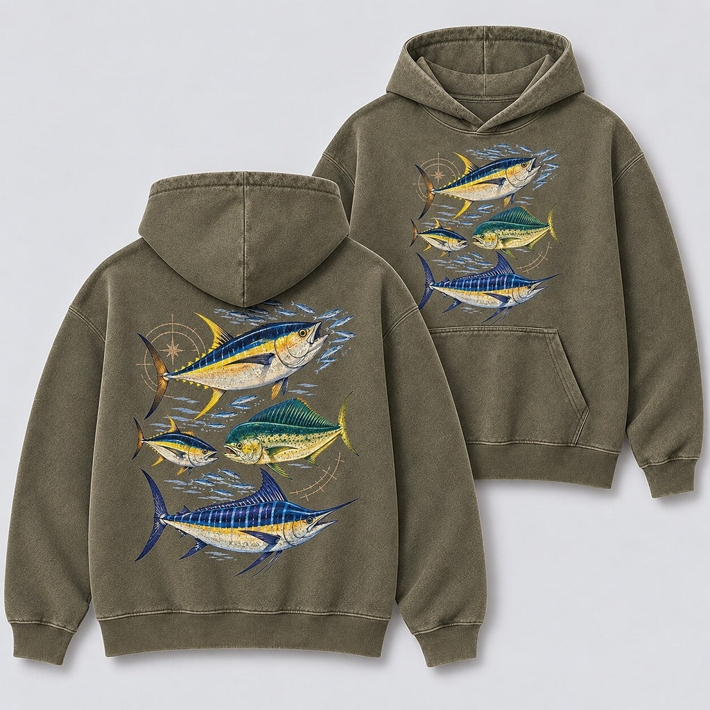 Washed Tuna Mahi Mahi Marlin Fishing Hoodie
