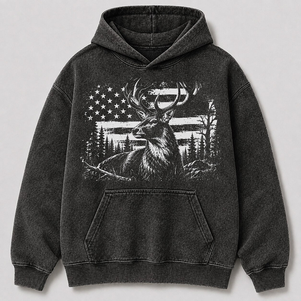 Washed Elk American Flag Wildlife Hunting Hoodie