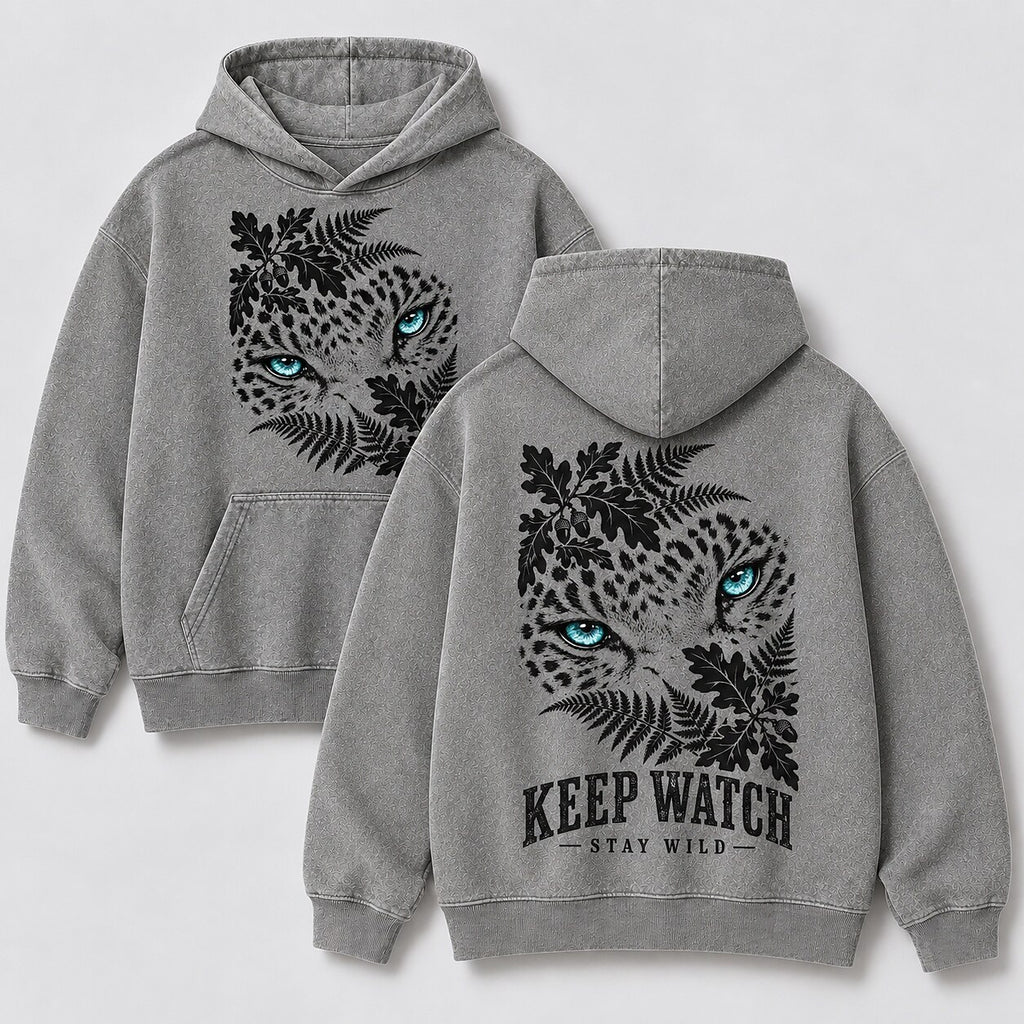 Washed Leopard Oak Leaf Wildlife Graphic Hoodie