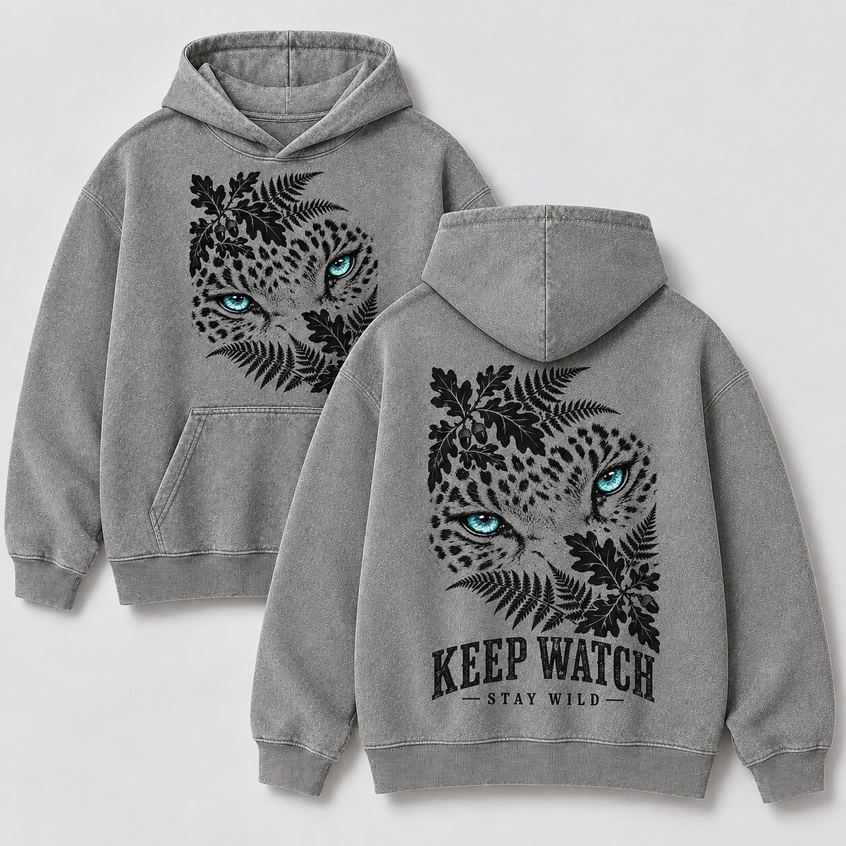 Washed Leopard Oak Leaf Wildlife Graphic Hoodie