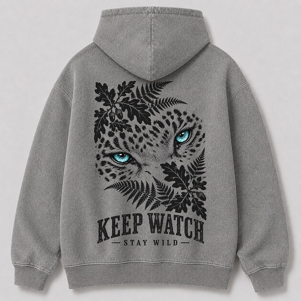 Washed Leopard Oak Leaf Wildlife Graphic Hoodie