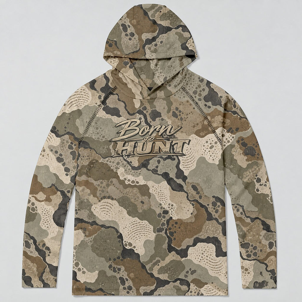 UPF 50+ Born to Hunt Woodland Camo Sun Hoodie