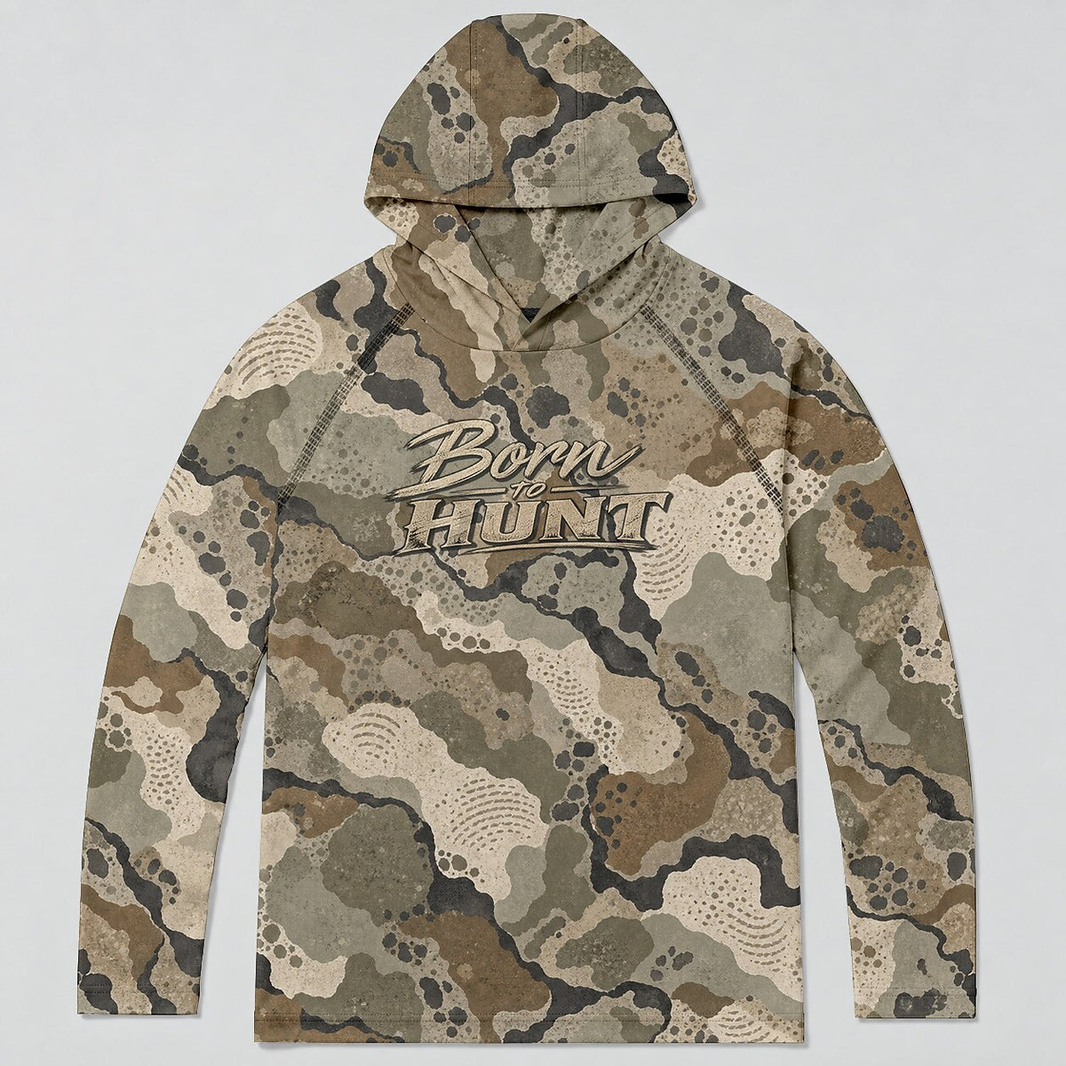 UPF 50+ Born to Hunt Woodland Camo Sun Hoodie