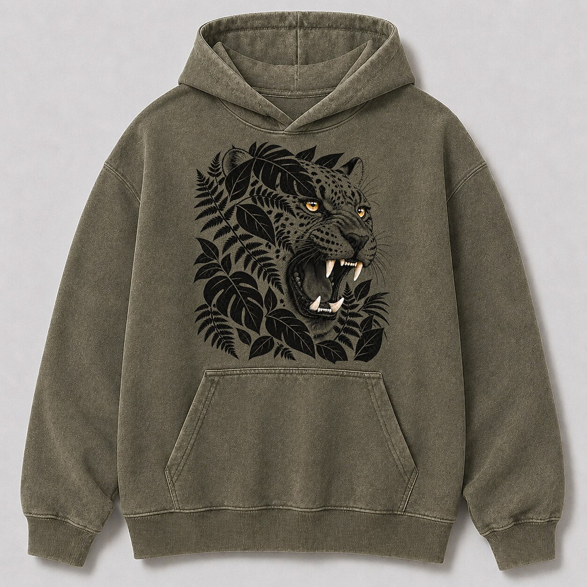 Washed Leopard Jungle Wildlife Graphic Print Hoodie