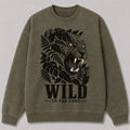 Washed Roaring Leopard Jungle Wildlife Graphic Sweatshirt