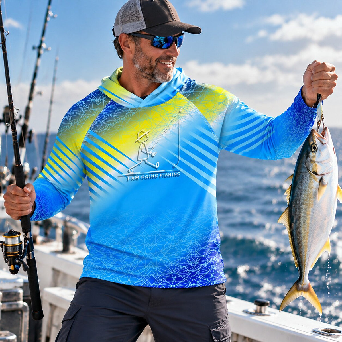 UPF 50+ Geometric Fishing Graphic Sun Hoodie