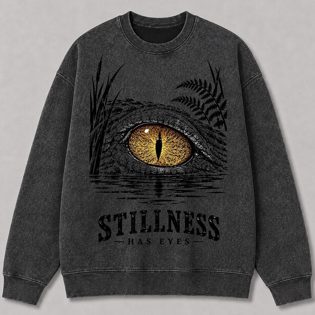 Washed Alligator Eye Swamp Wildlife Graphic Sweatshirt