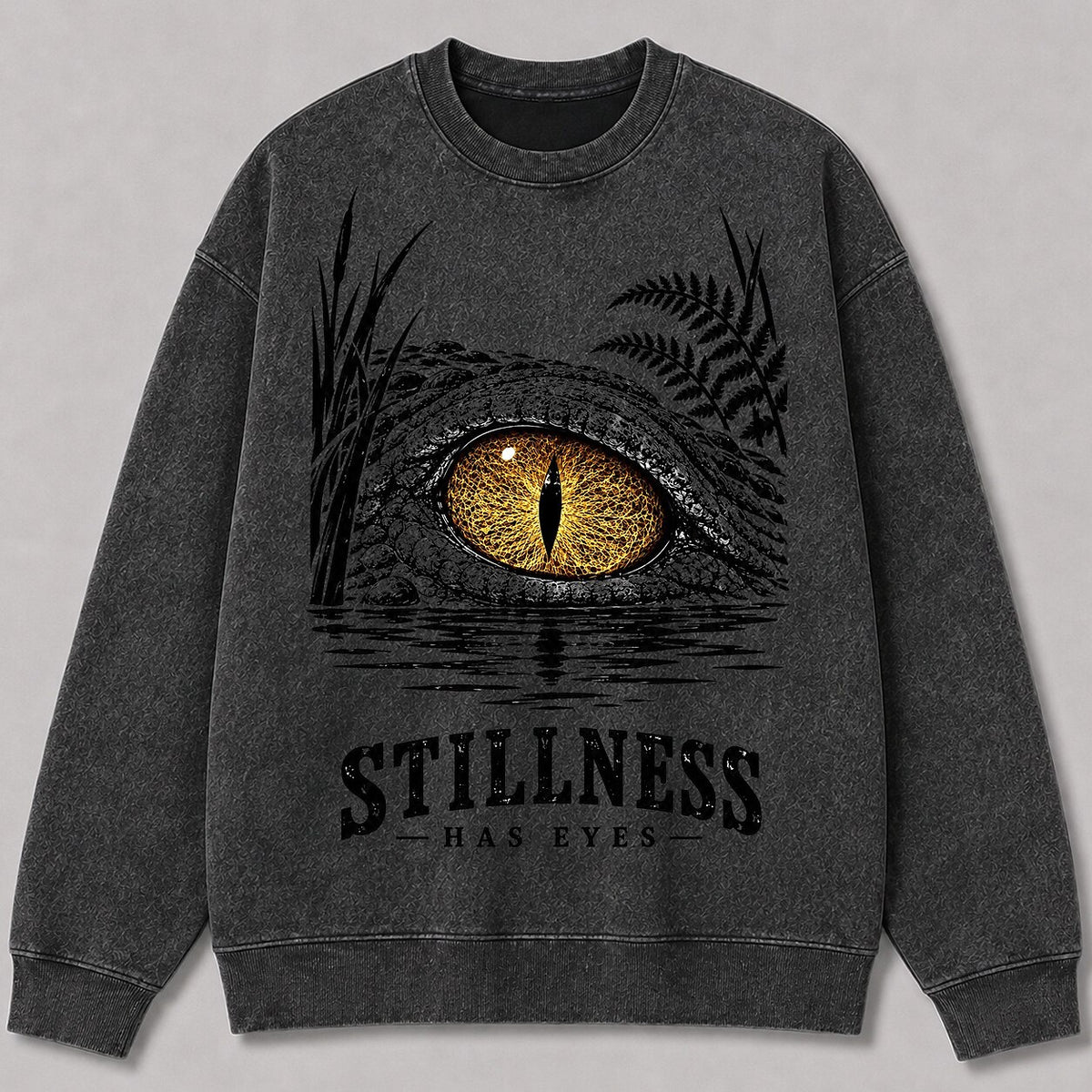 Washed Alligator Eye Swamp Wildlife Graphic Sweatshirt