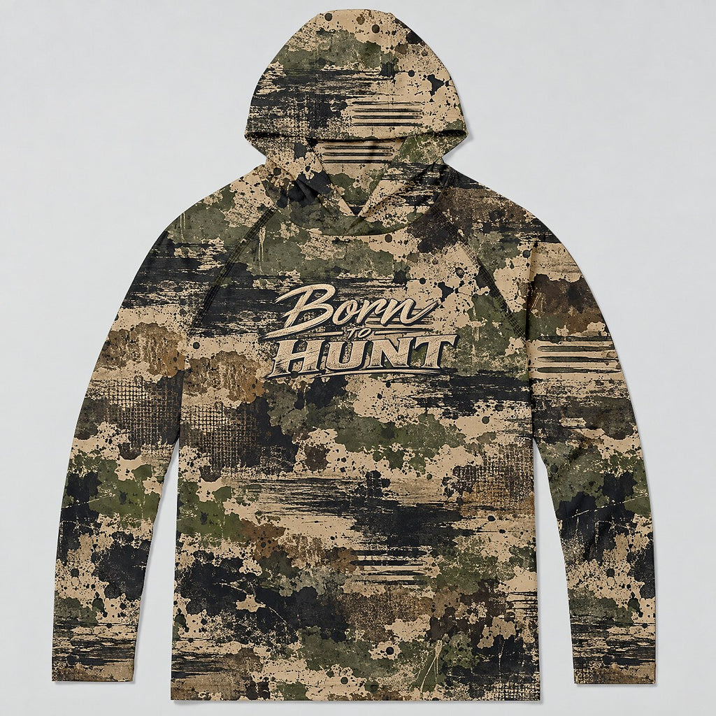 UPF 50+ Born to Hunt Distressed Camo Sun Hoodie