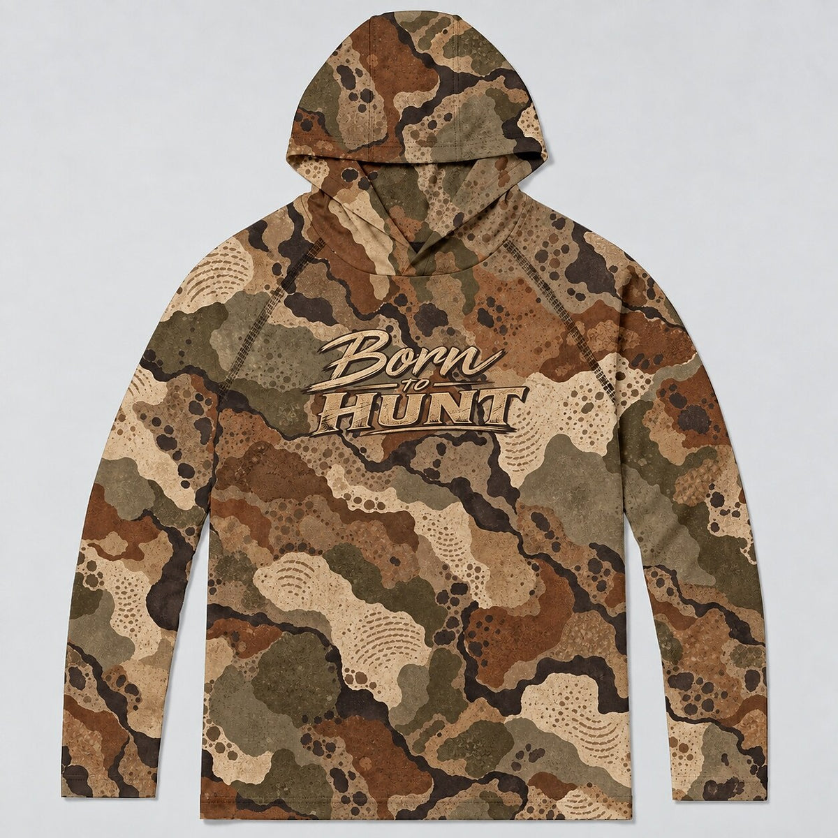 UPF 50+ Born to Hunt Woodland Camo Sun Hoodie