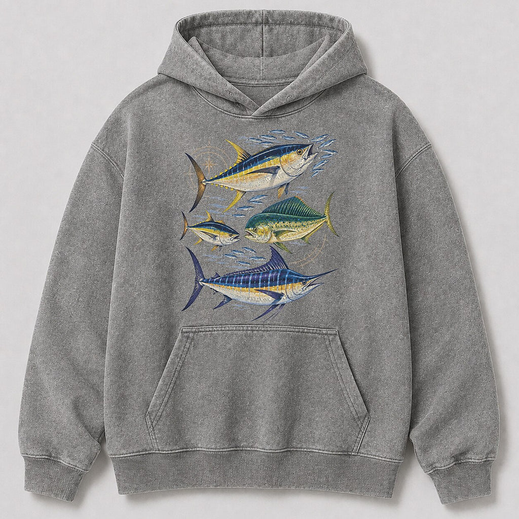 Washed Tuna Mahi Mahi Marlin Fishing Hoodie