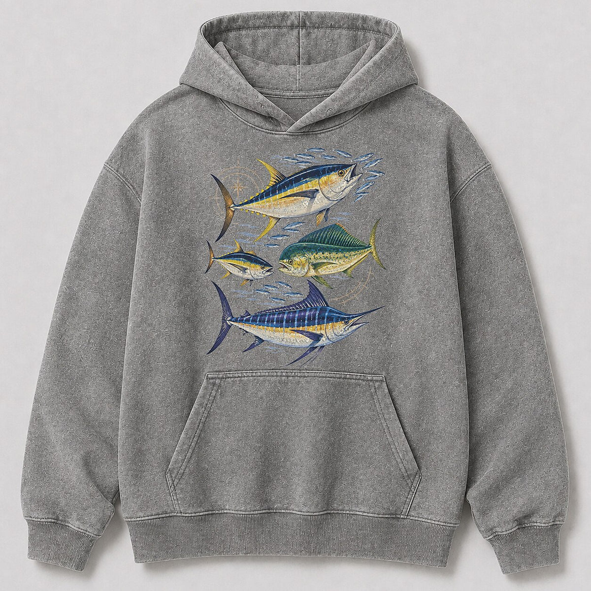 Washed Tuna Mahi Mahi Marlin Fishing Hoodie