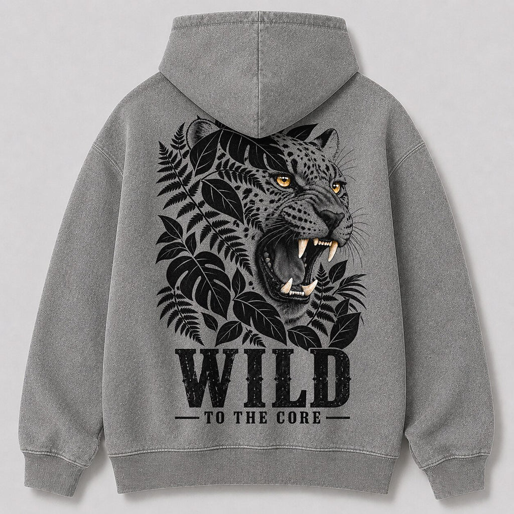 Washed Leopard Jungle Wildlife Graphic Print Hoodie
