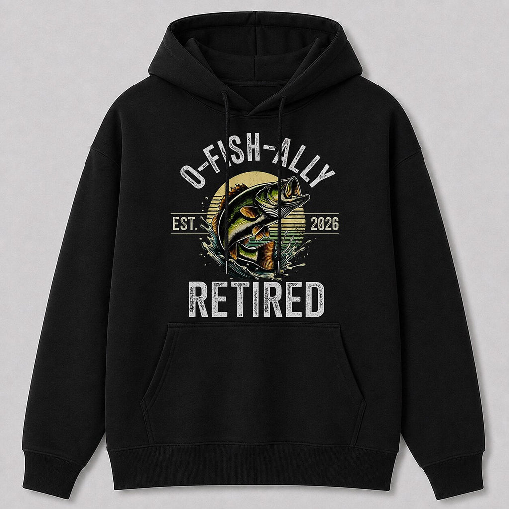 Largemouth Bass Fishing Hoodie for Men — black front view with printed graphic