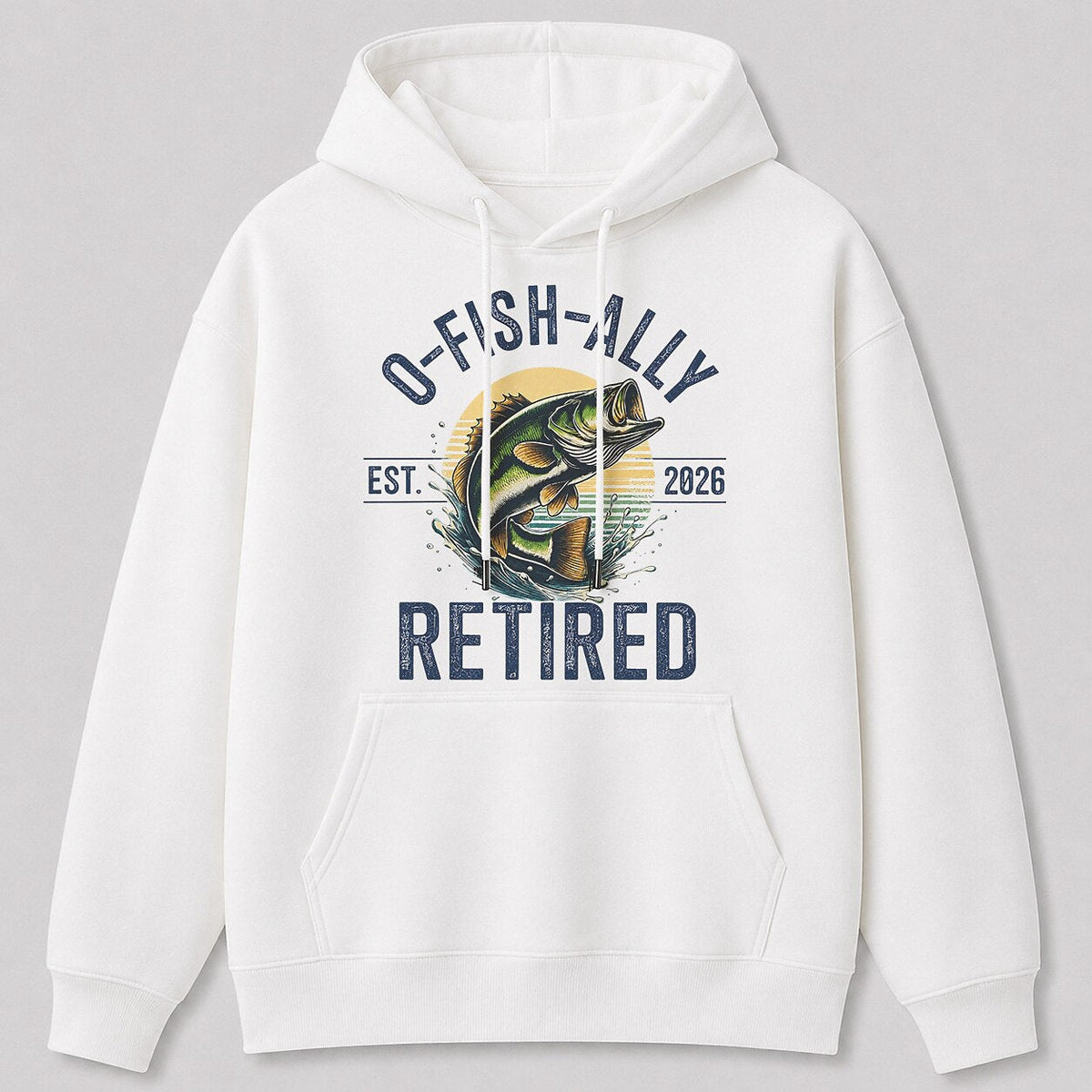 Largemouth Bass Fishing Hoodie for Men — gray front view with printed graphic
