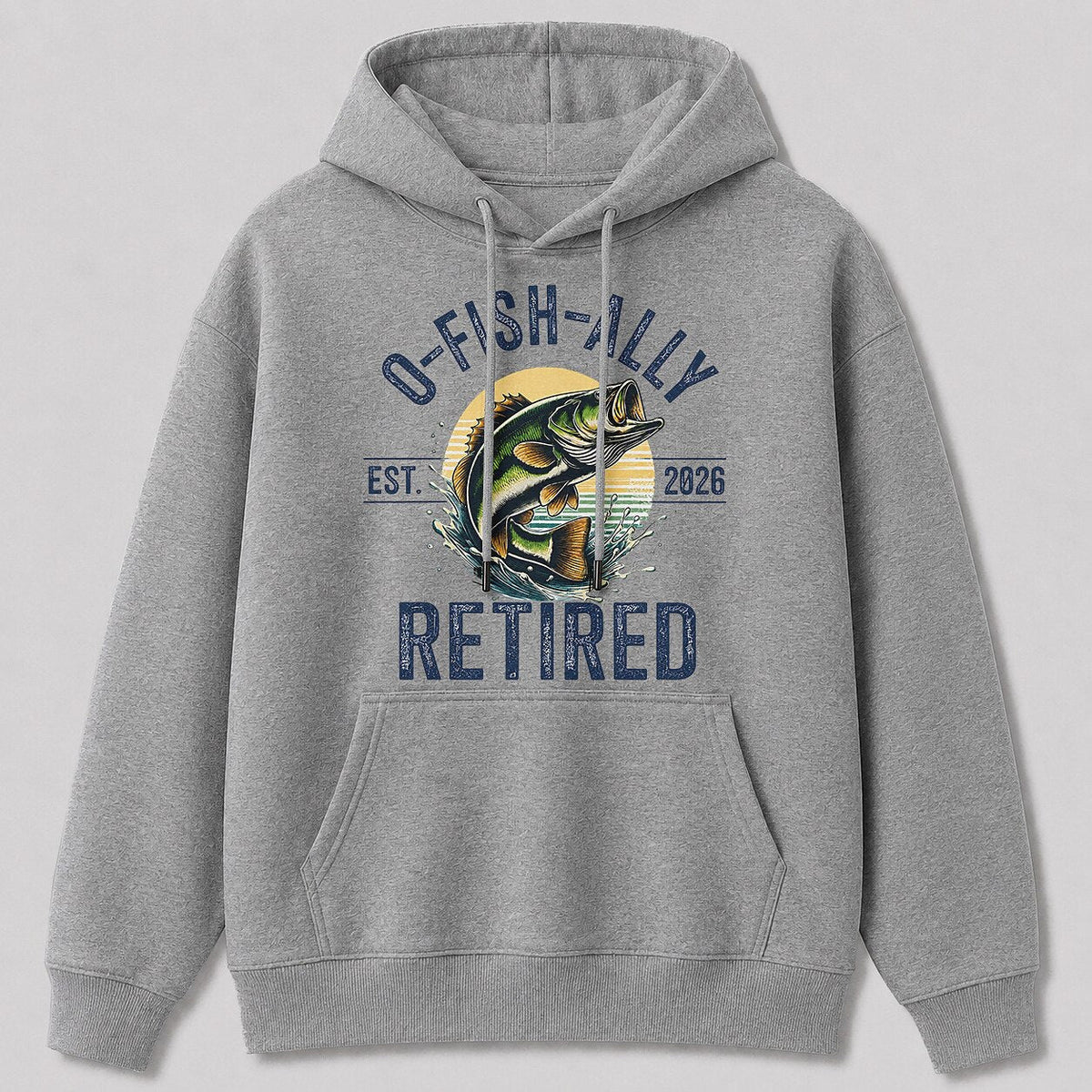 Largemouth Bass Fishing Hoodie for Men — navy front view with printed graphic