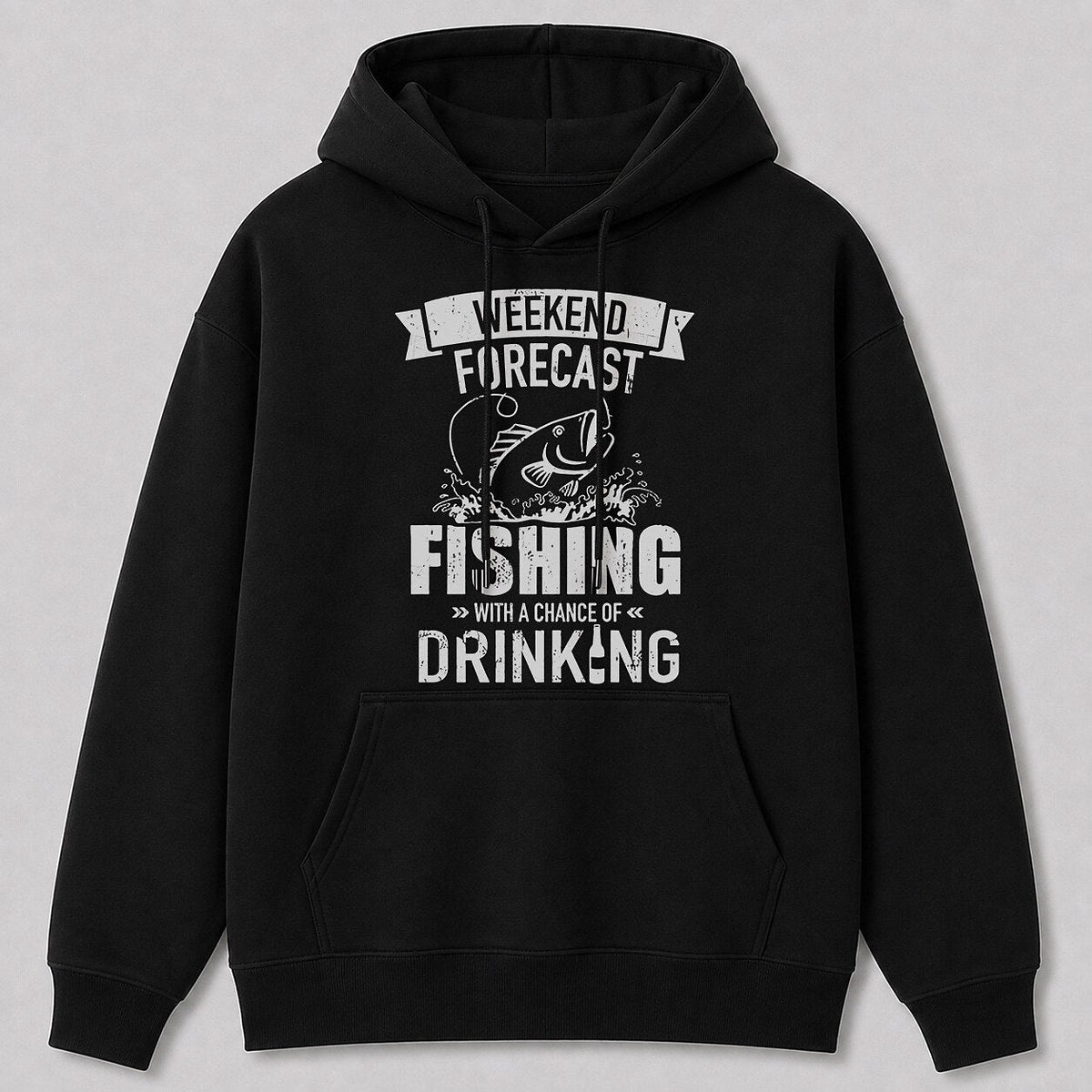 Largemouth Bass Fishing Hoodie - Lake Cabin Outdoorsman — black front view with printed graphic