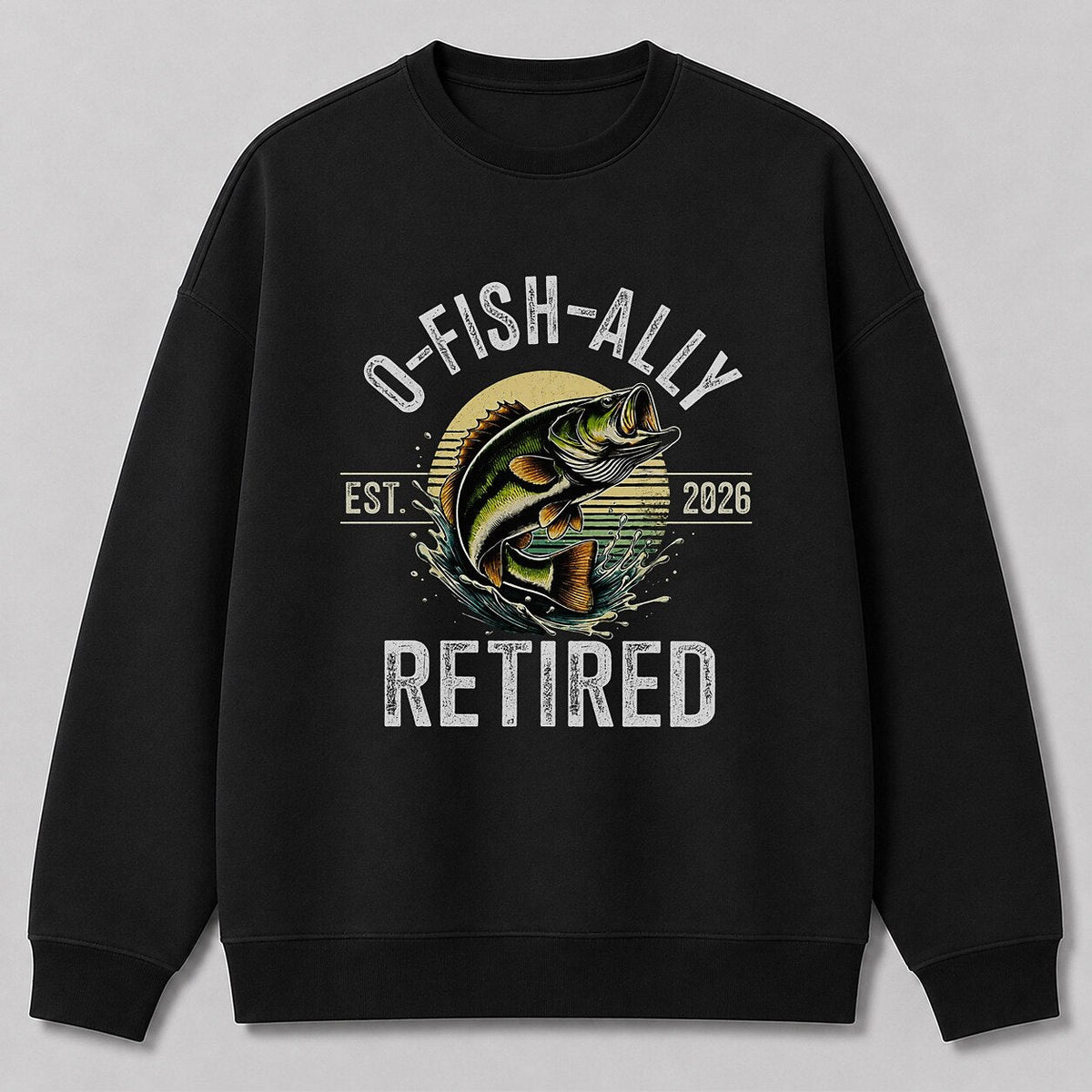Largemouth Bass Outdoorsman Crewneck Sweatshirt — black front view with printed graphic