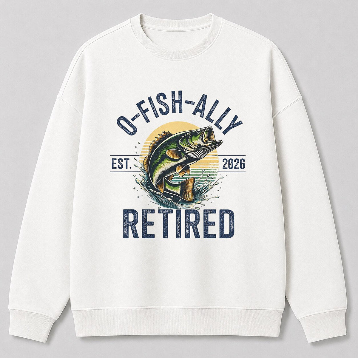 Largemouth Bass Outdoorsman Crewneck Sweatshirt — navy front view with printed graphic