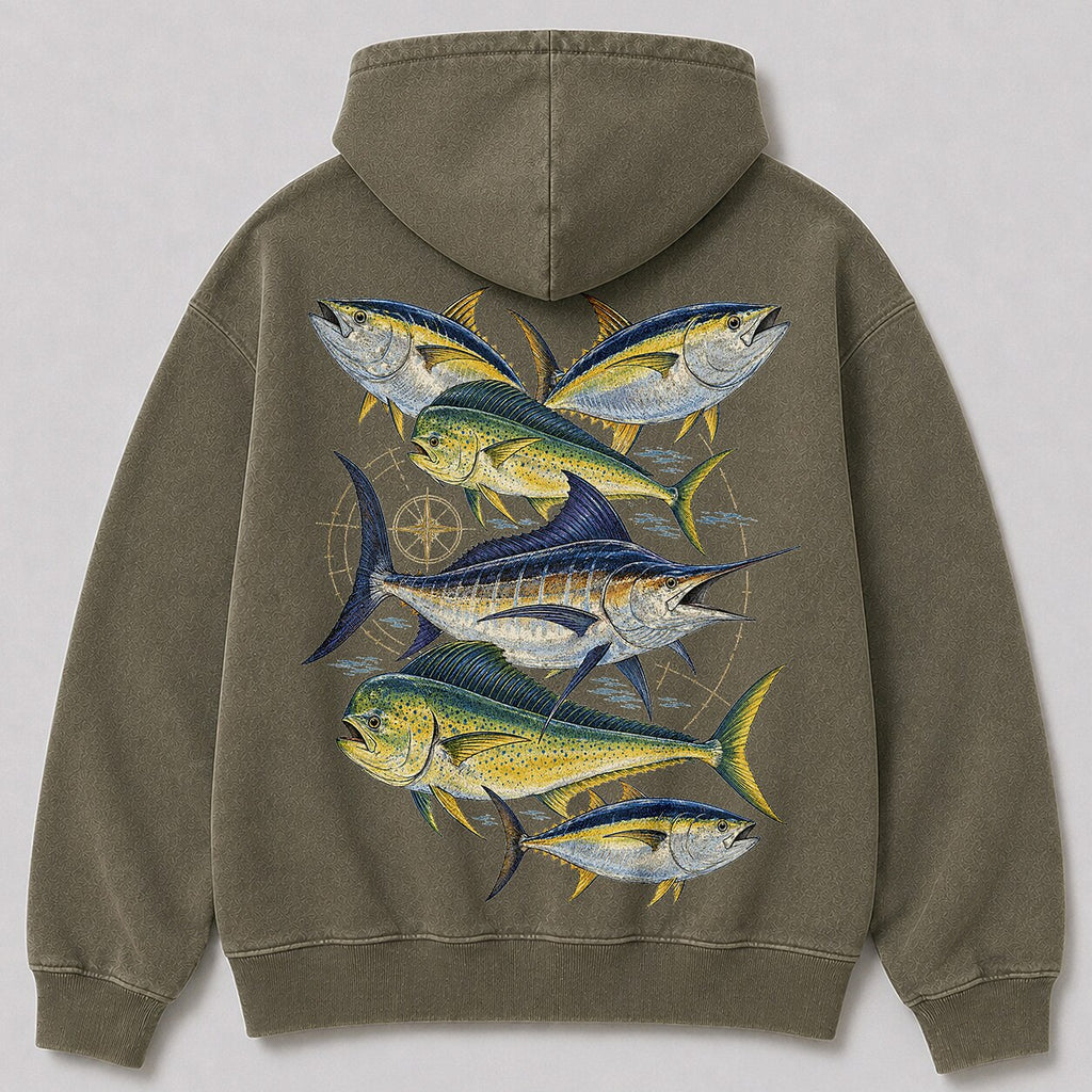 Washed Tuna Mahi Mahi Marlin sportfishing Hoodie