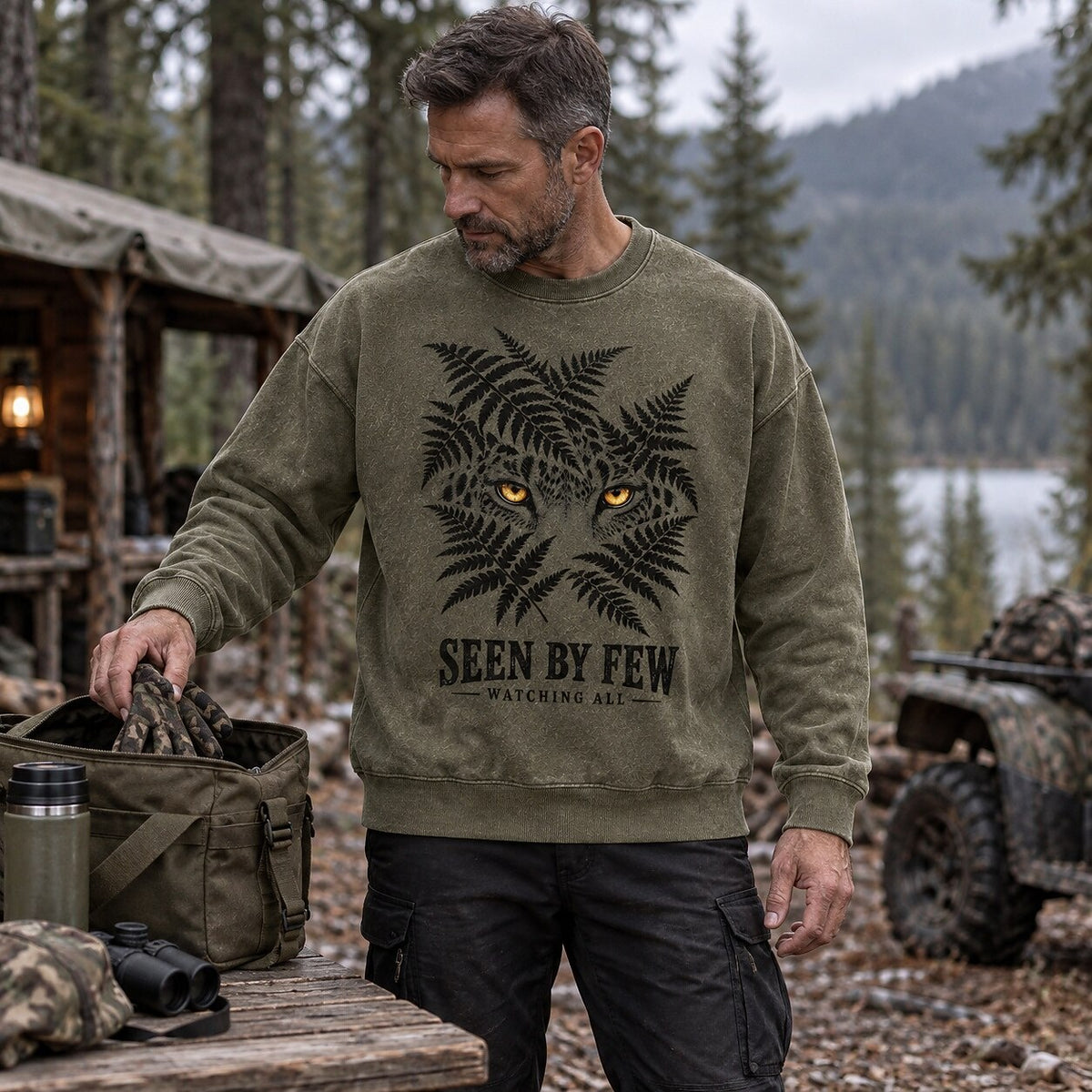 Washed Hidden Leopard Fern Jungle Wildlife Graphic Sweatshirt