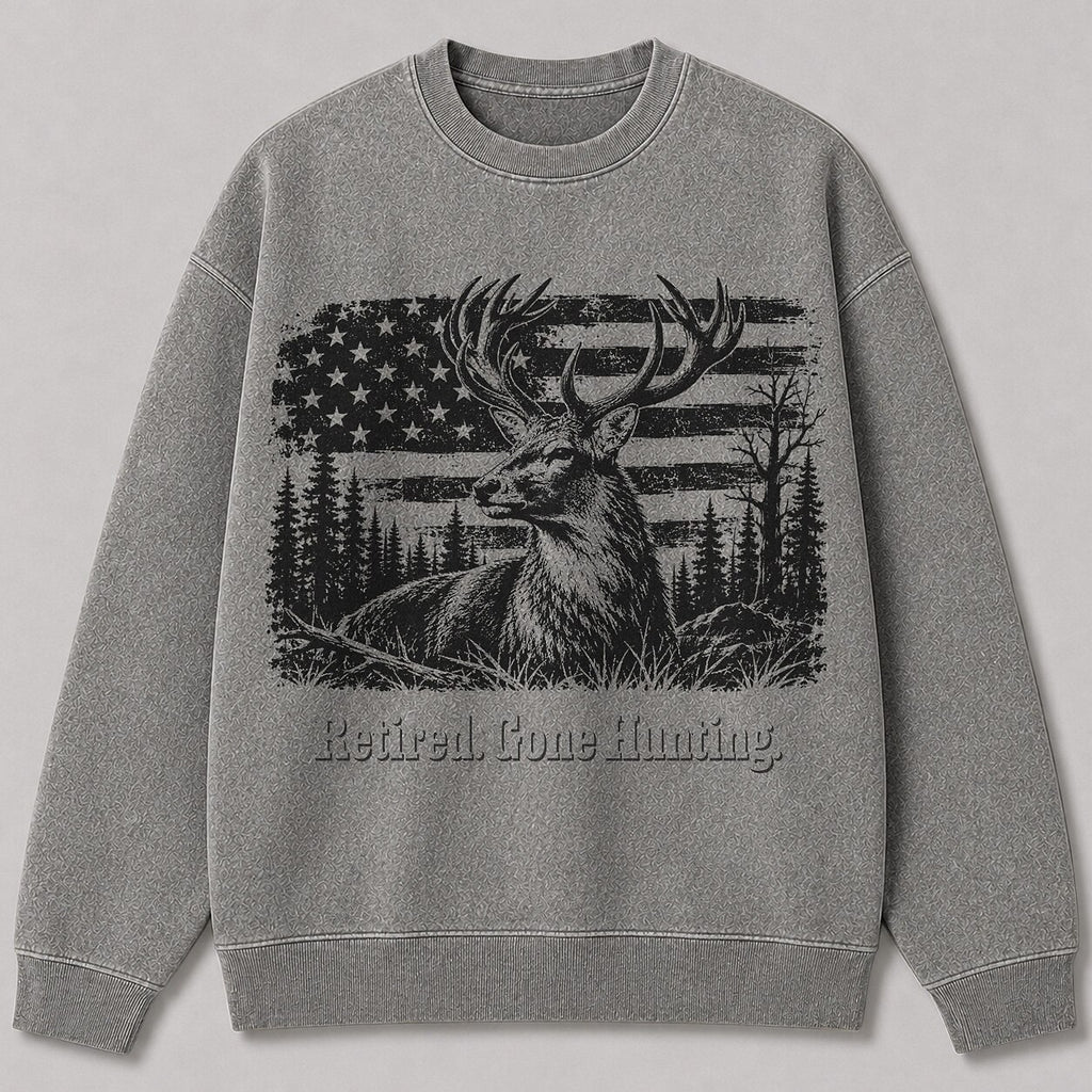 Washed American Flag Elk Hunting Wildlife Graphic Sweatshirt