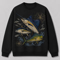 Marlin Tuna Mahi Offshore Fishing Crewneck Sweatshirt for Men — navy front view with printed graphic