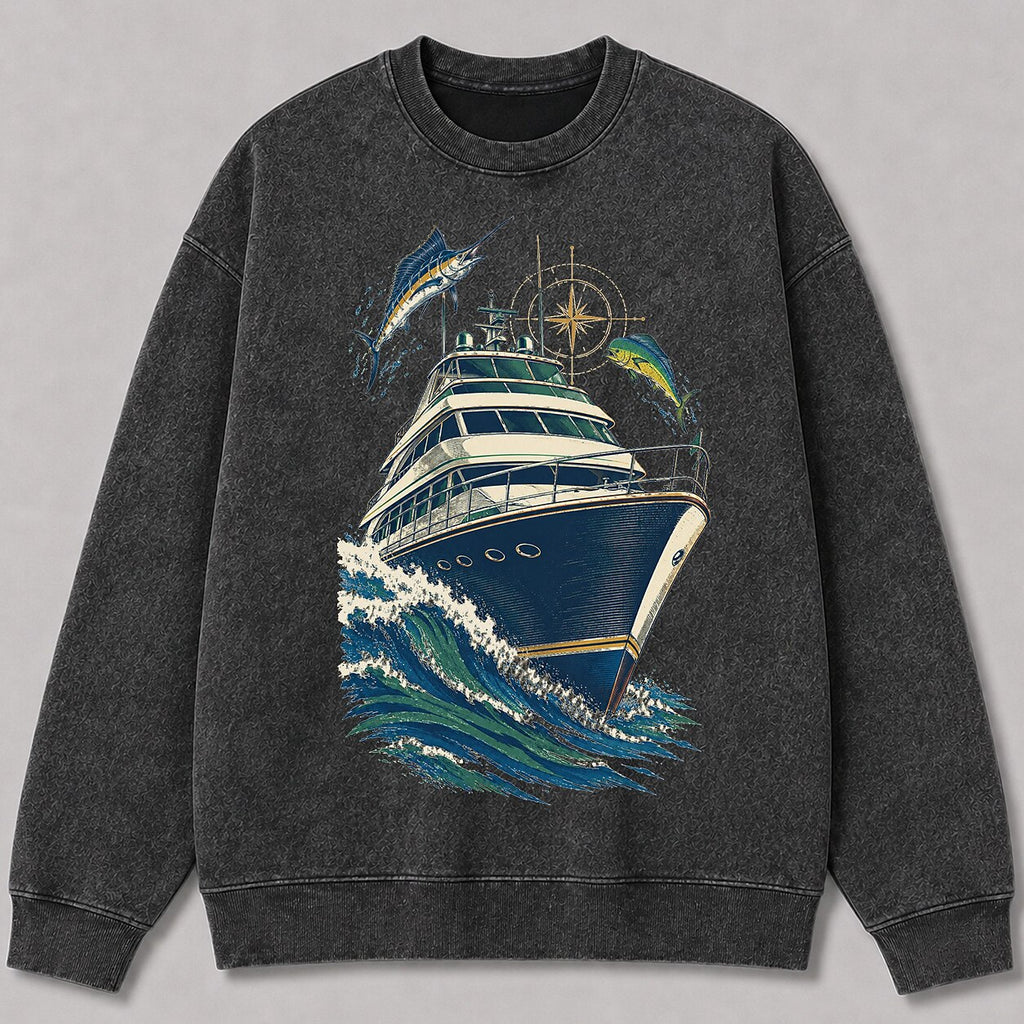 Washed Marlin Mahi Mahi Sportfishing Boat Sweatshirt