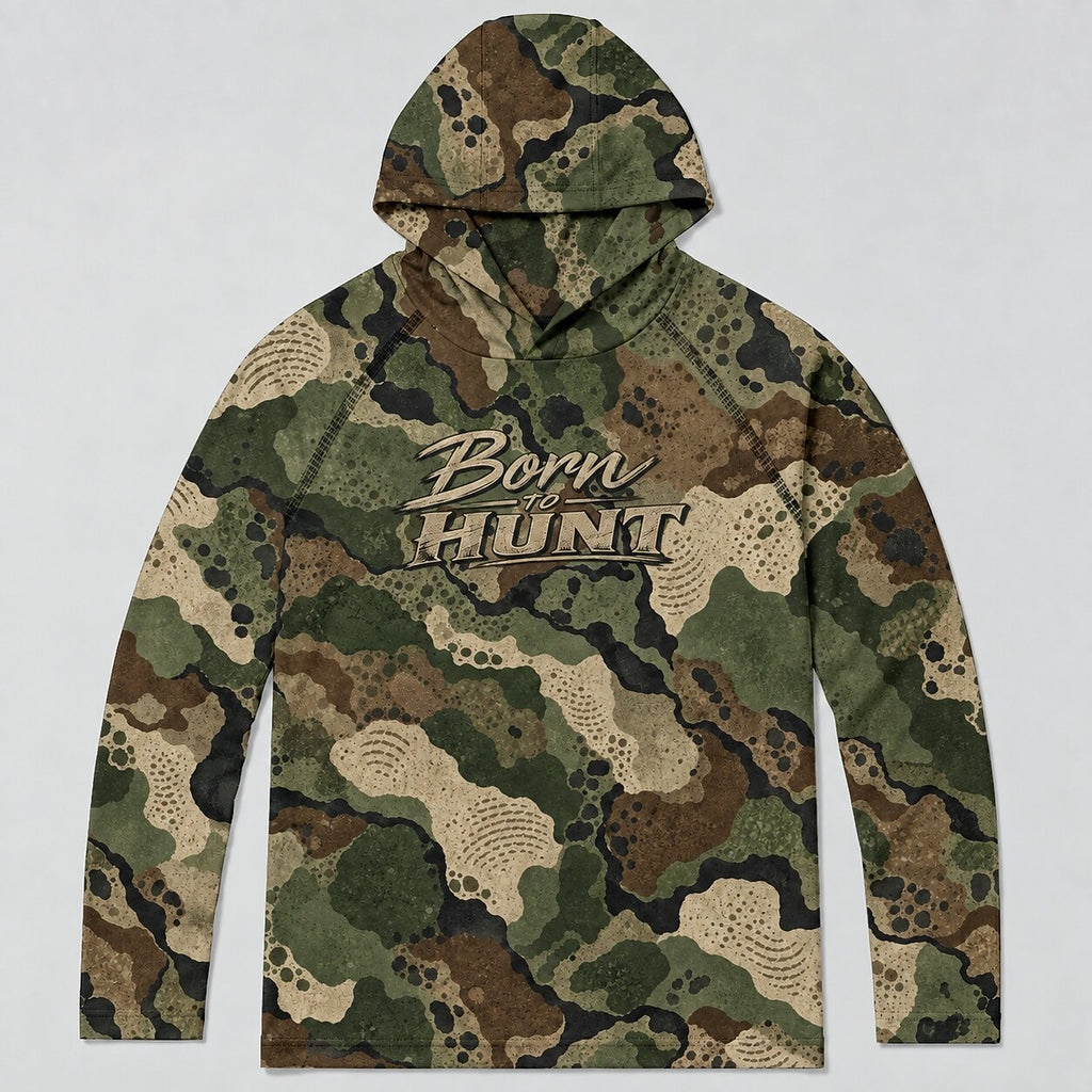 UPF 50+ Born to Hunt Woodland Camo Sun Hoodie