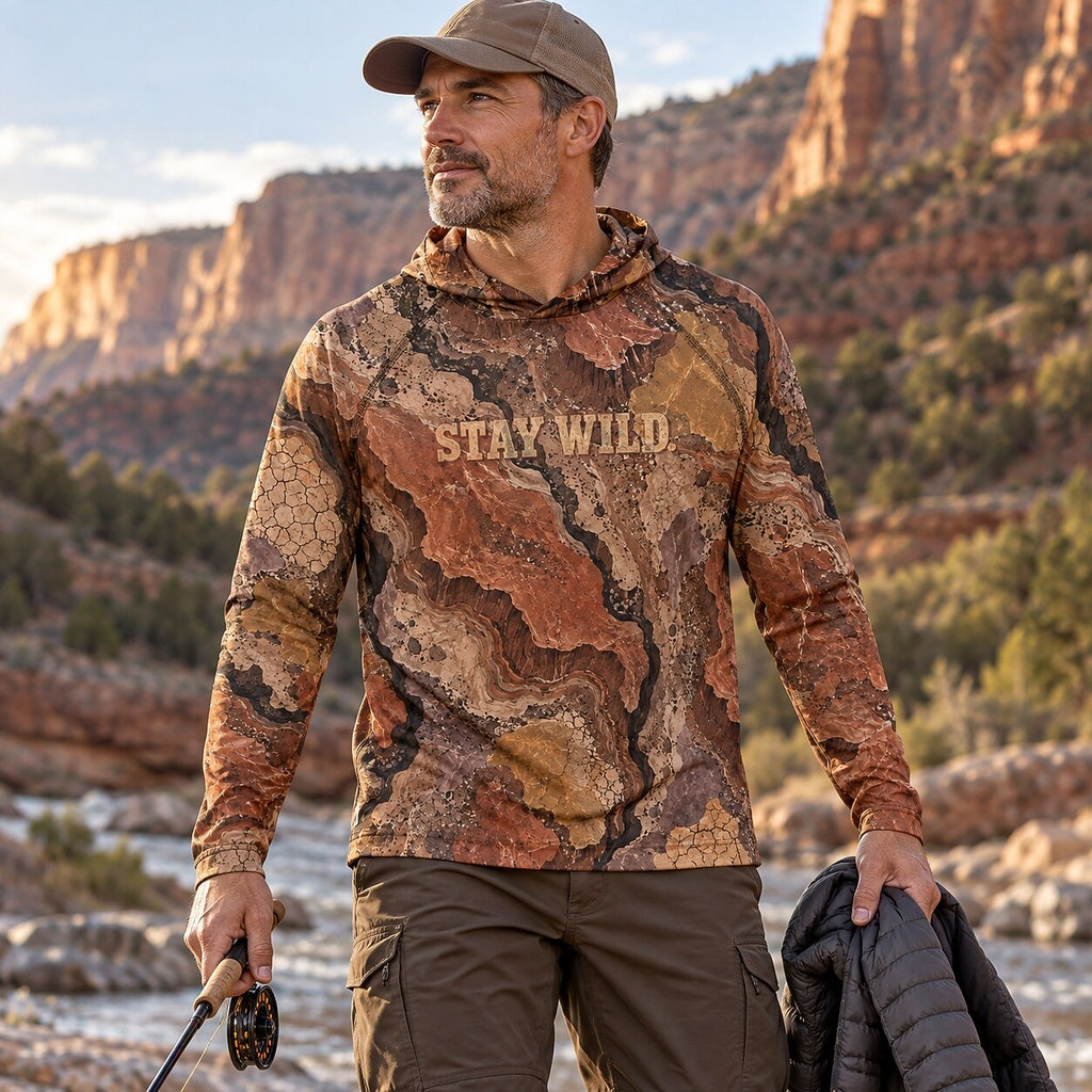 UPF 50+ Stay Wild Red Rock Camo Sun Hoodie