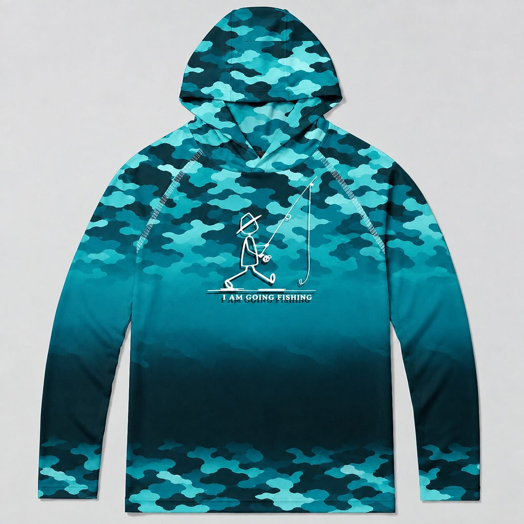 UPF 50+ Blue Camo Fishing Graphic Sun Hoodie
