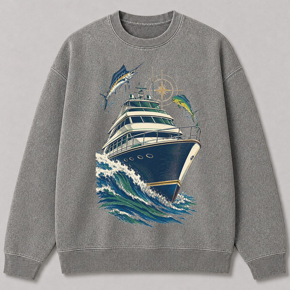 Washed Marlin Mahi Mahi Sportfishing Boat Sweatshirt